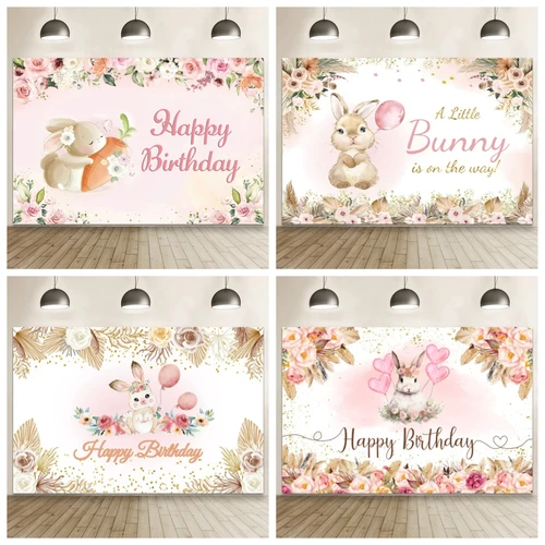 Fondo fotográfico para fiesta de 1er cumpleaños de princesa, Baby Shower, fondo de fotografía de conejo rosa, accesorios de estudio