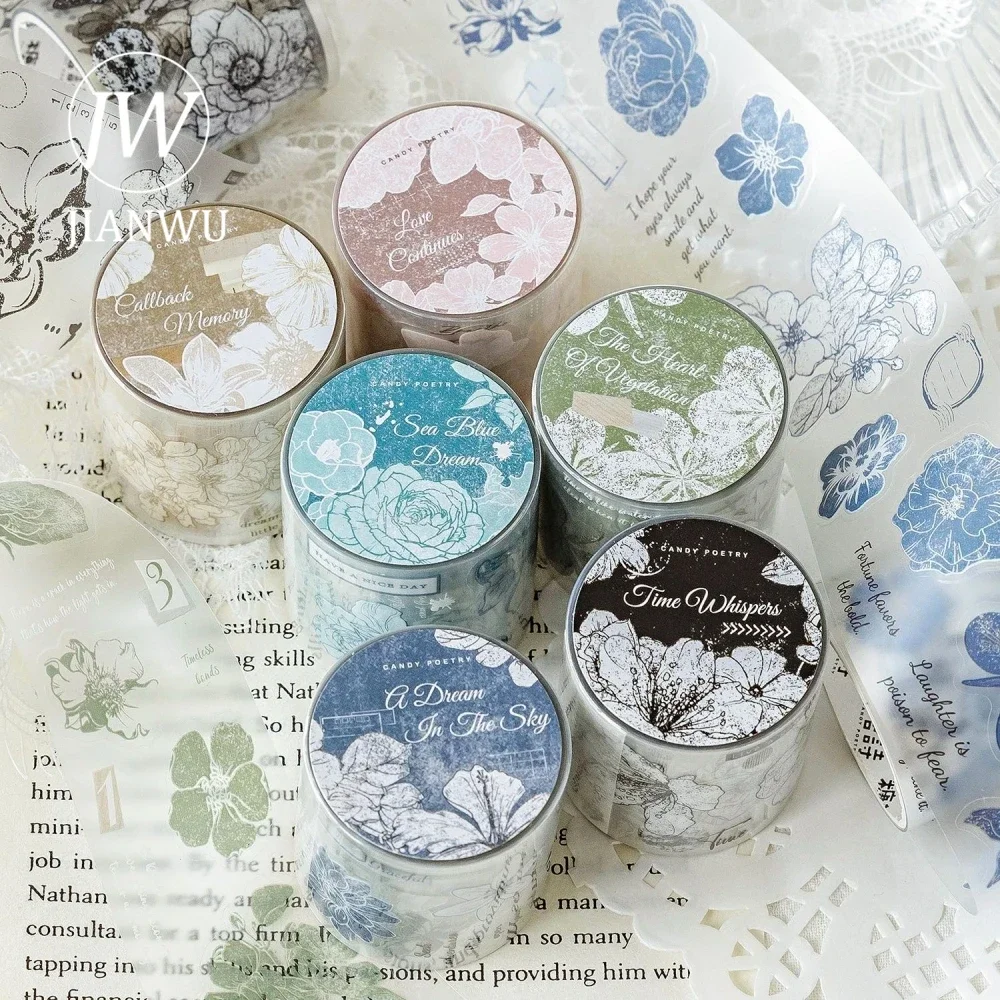 JIANWU 40mm*200cm Flower Print Series Vintage Material Collage Landscaping PET Tape Creative DIY Journal Stationery