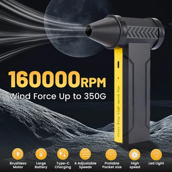 160000   RPM Üfleyici Fan Fırçasız Motor Turbo Şiddetli Fan Güçlü Hava Silgi Bilgisayar Temizleme Elektrikli Jet Üfleyici