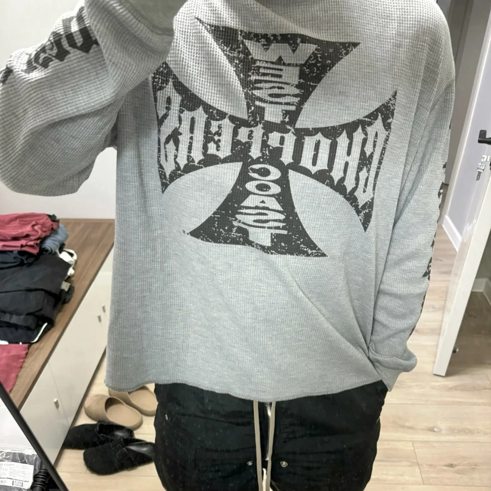 New street fashion brand waffle top casual American vibe retro washed loose long-sleeved T-shirt men