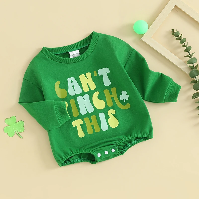 

Infant Baby Irish Festivals Jumpsuit Shamrock&Letter Print Round Neck Long Sleeve Sweatshirt Romper St. Patrick's Day Bodysuits