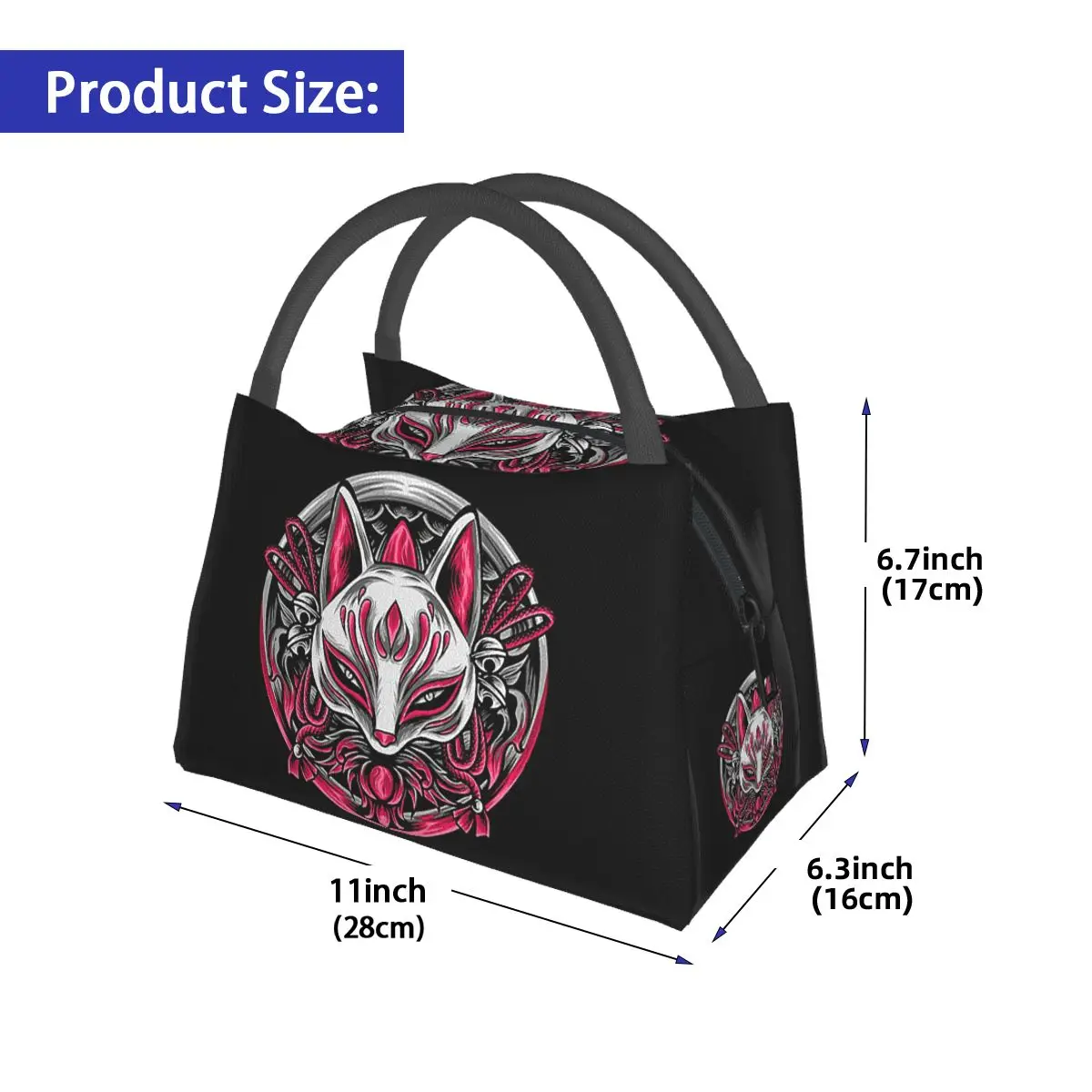 Kitsune raposa máscara raposa almoço sacos isolado bento caixa à prova dwaterproof água almoço tote sacos de piquenique refrigerador saco térmico para mulher crianças trabalho