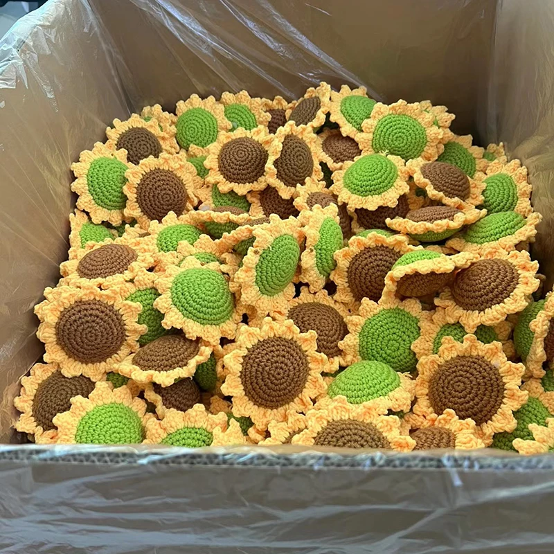 اليدوية محبوك رئيس عباد الشمس ، زهرة ، ابتسامة ، الكروشيه ، باقة ، مهرجان هدية ، Pendant بها بنفسك قلادة الملحقات ، 3 قطعة