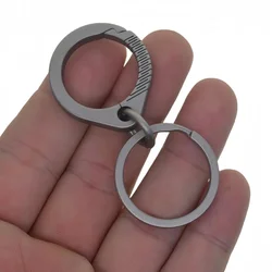 CNC TC4 Ti Solid Titanium Quick Release Round Oval Drop Belt Hook Clip Key Ring Chains Keychain EDC Housewarming Gift
