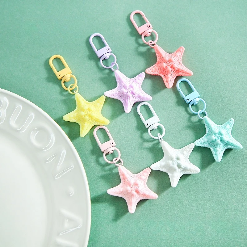 20pcs Resort Style Ocean Simulation Starfish Keychain Resin Accessories for DIY Crafts Decor