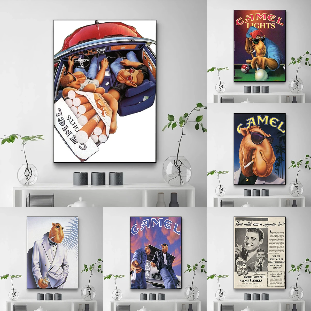 

Vintage Camel-S CIGARATTEES Poster Sticky Wall Art Printing Waterproof Home Living Bed Room Bar Aesthetic Decor