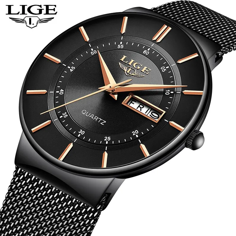 Lige 2024 luxus herren uhren wasserdicht ultra dünne datuhr männliche stahlband casual quarzuhr herren sport armbanduhr mann