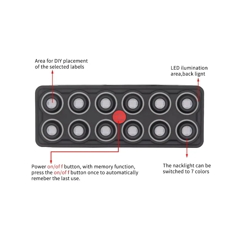 12V 12 Way Silicone Pushbutton Switch Panel Color Diode Waterproof Electronic 50A DC Rating RVs Boat Vehicle Modification