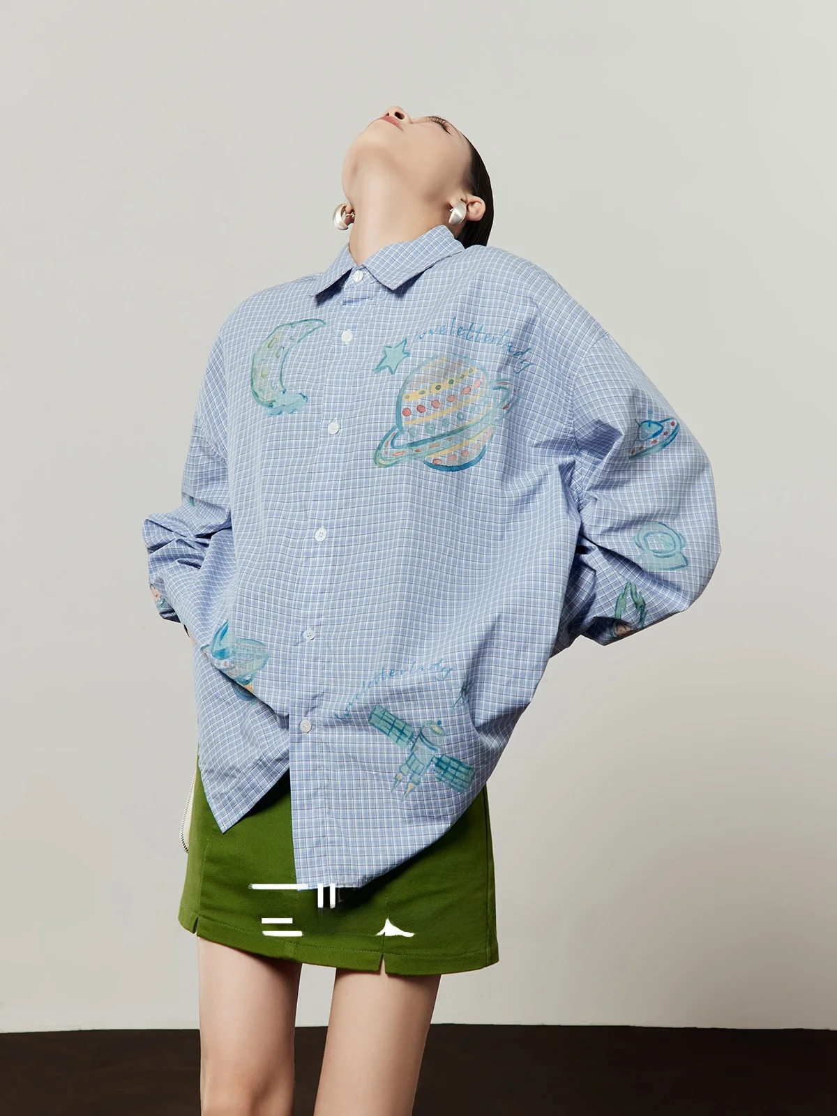 

Blue Planet Plaid Shirt Women's Loose Print Casual Style Long Sleeve Spring New Arrival Fashionable Girl's Clothing