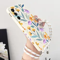 Spring Flower Crossbody Lanyard Silicone Phone Case For Samsung Galaxy S23 S20 S22 S21 FE S21 S23 Plus S9 S8 Note 10 20 Cover