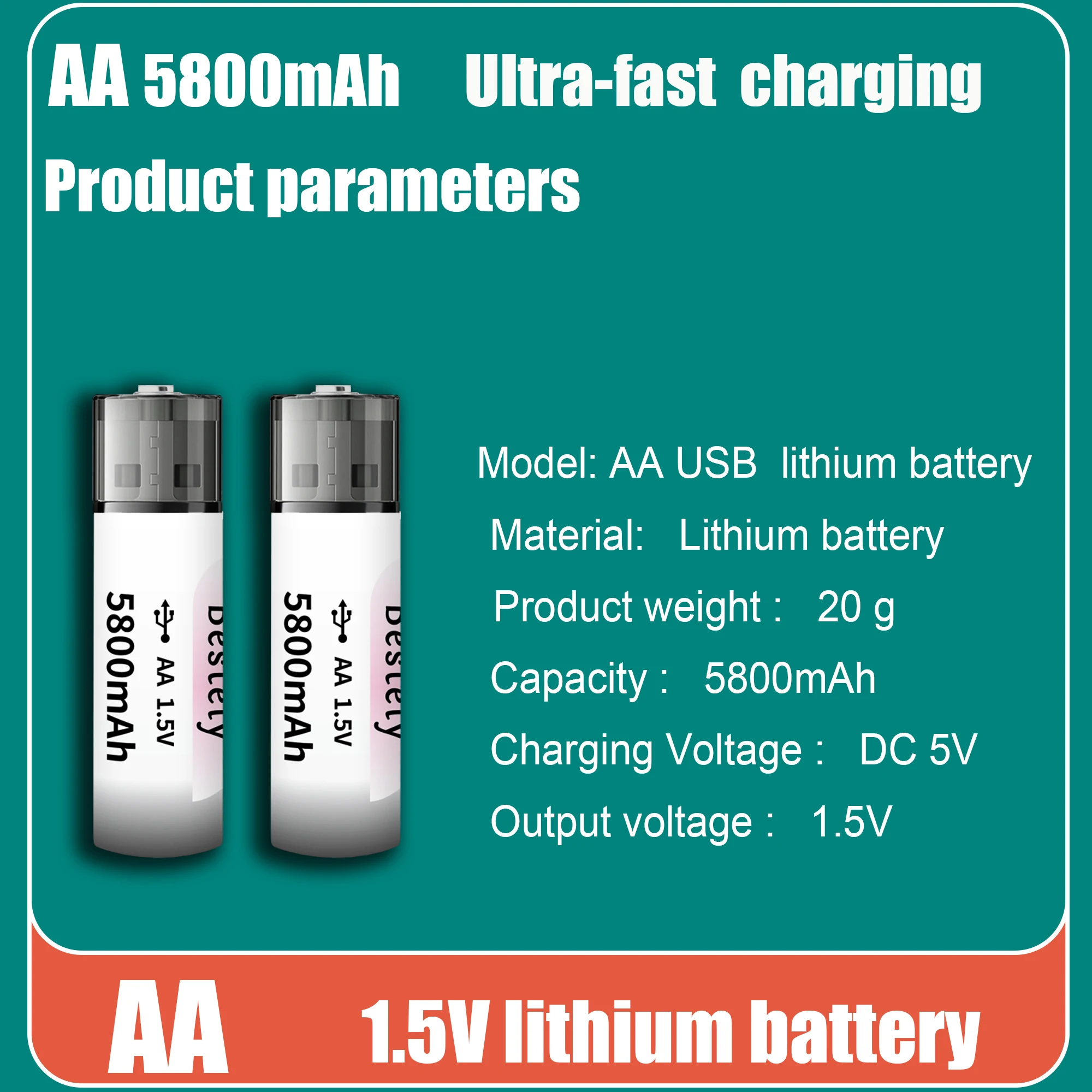 1.5V  USB Rechareable AA Lithiugm  Battery, 2025 New High capacity 5800mAh Fast charging controller for mice