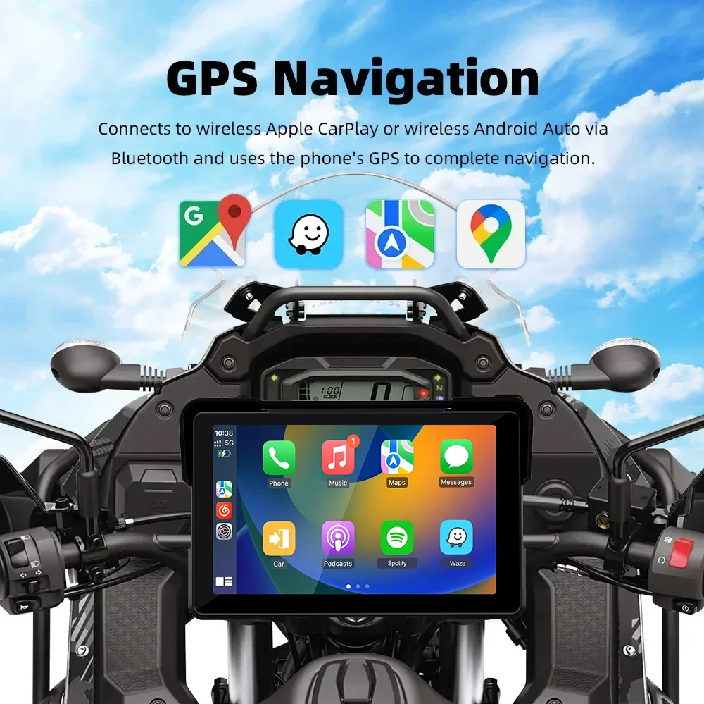 5/7 inch Carplay Motorcycle 2K HD DVR Navigation GPS Wireless CarPlay Android Auto Airplay Display Screen Portable Moto Monitor