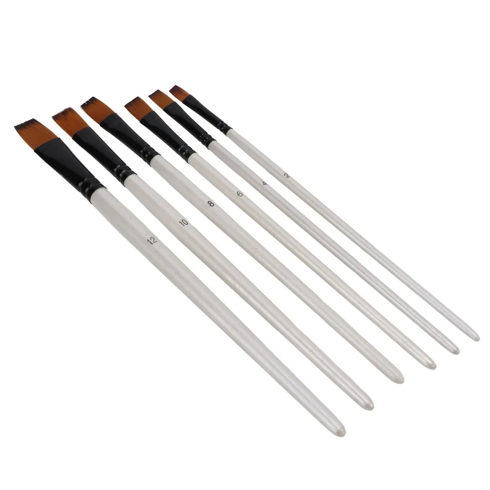 6pcs Flat & Angled Shapes Paint Brush Set Wood Handle Versatile Acrylic Paint Brushes Watercolor Brushes For Craft Projects