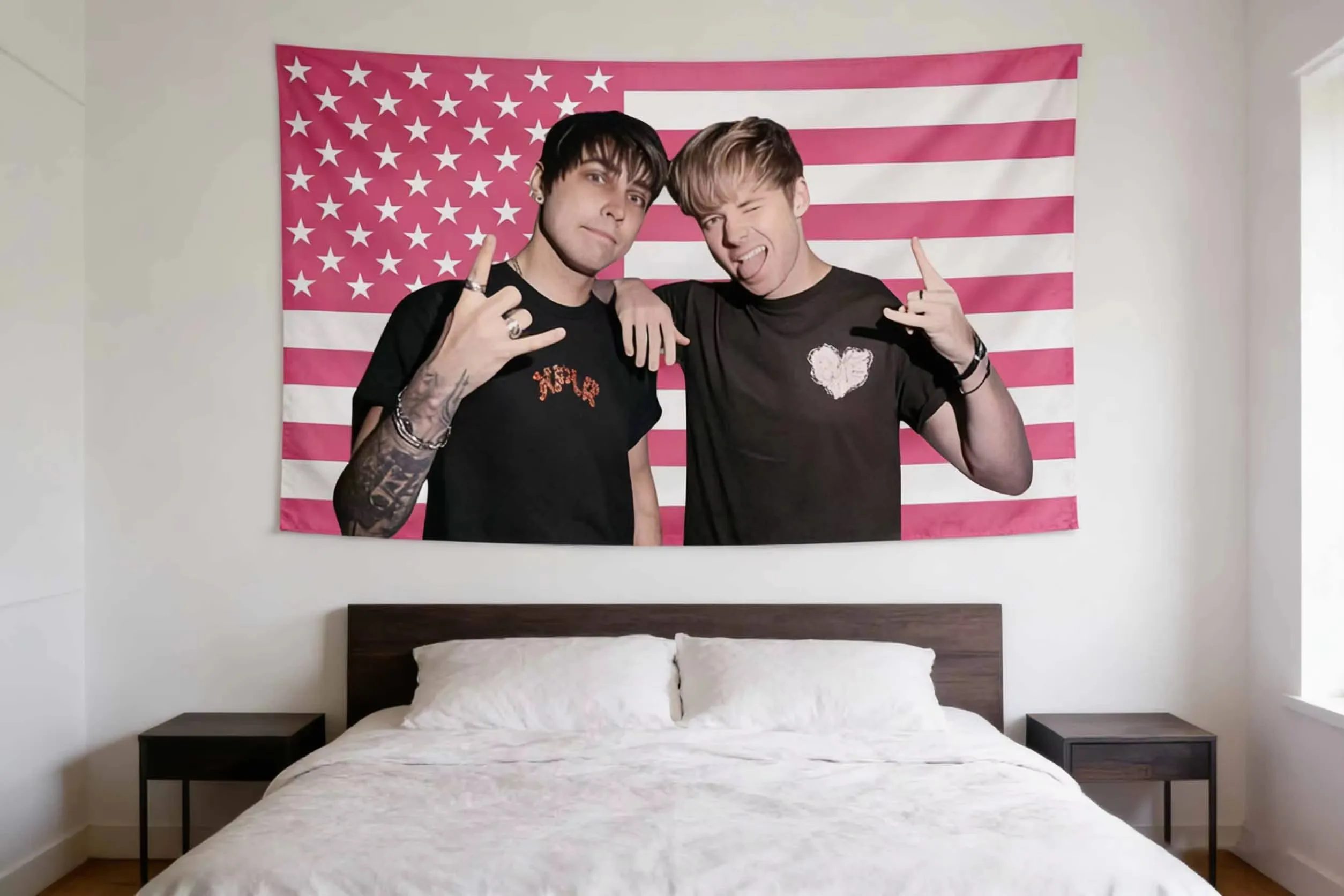 Sam Colby J-Jake Johnnie Pink Stars Tapestry, American Flag Wall Hanging for Bedroom Dorm College Fan Room Decor Gift
