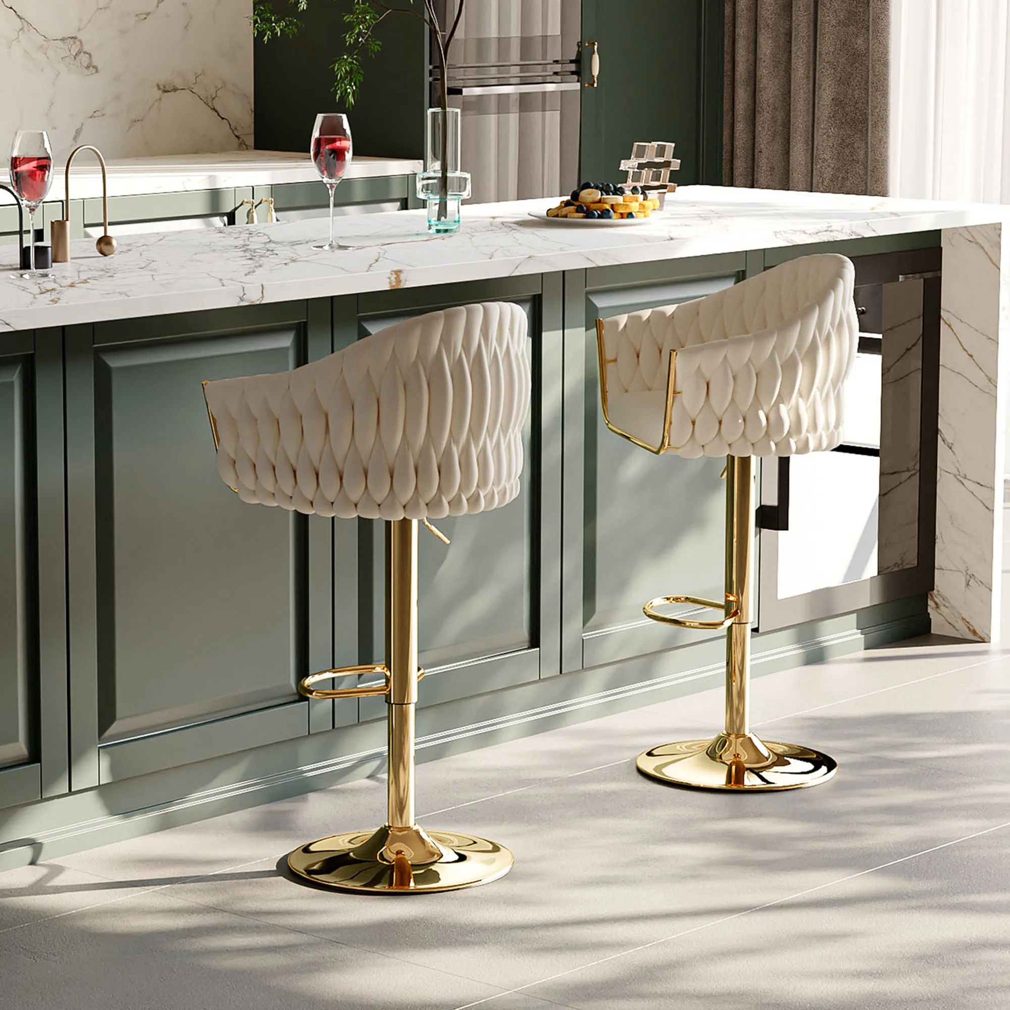 Sgabello da Bar set di 2 pezzi, sgabello da bar piccolo con schienale, altezza regolabile, sgabello da bancone in velluto e metallo