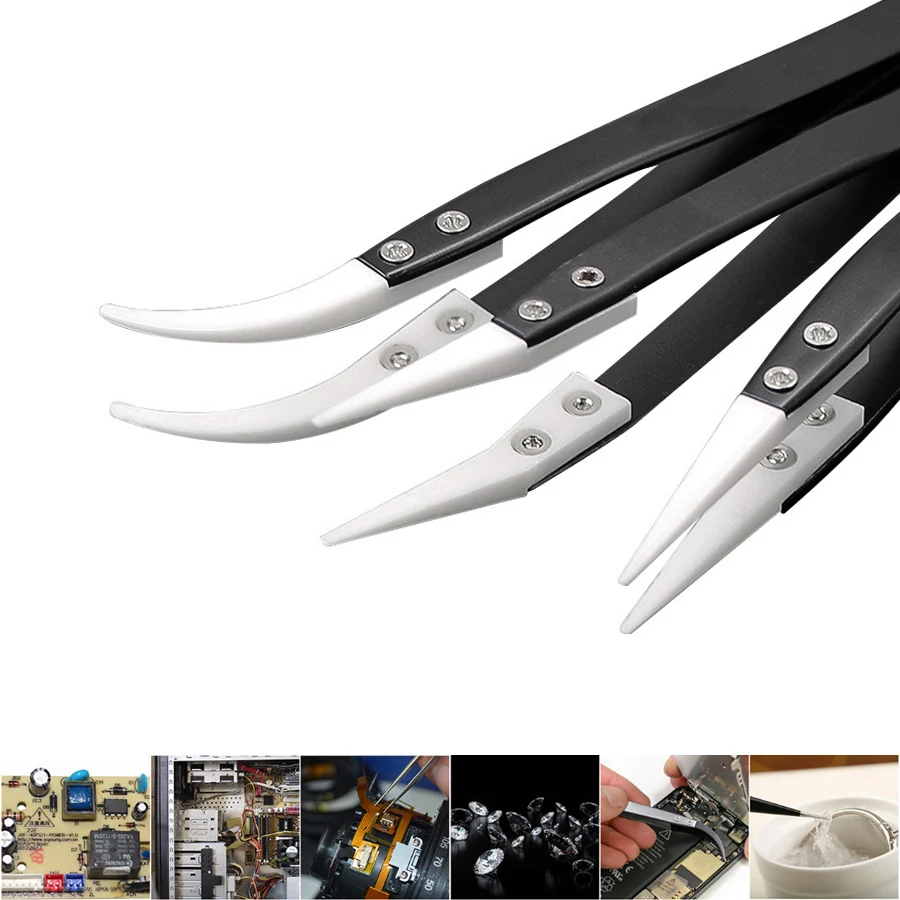 Stainless Steel Ceramic Tweezers with Sleeve 1.0MM Repair Tool Kit for Electronics / Jewelry / Fine Crafts