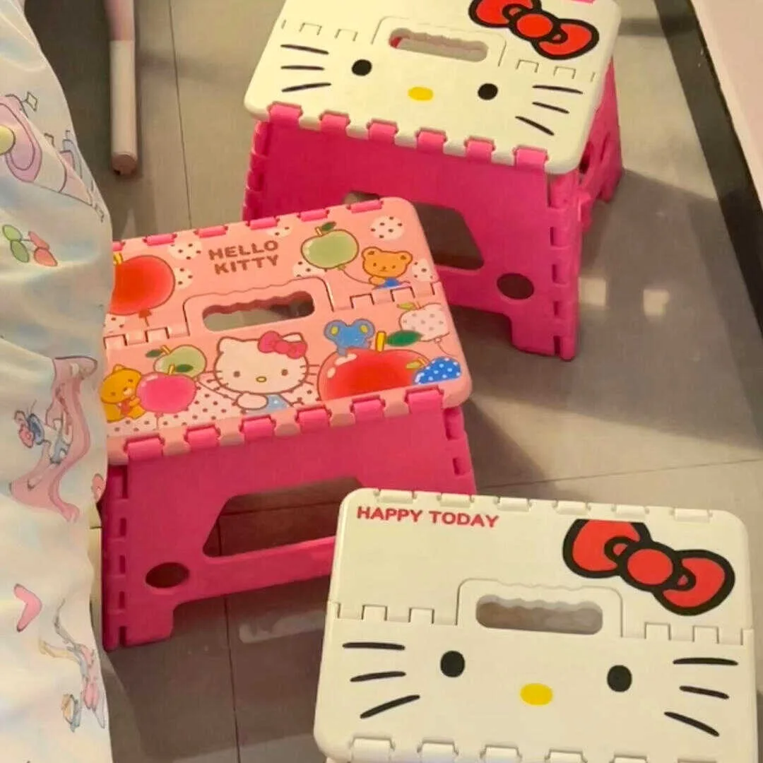 

HelloKittys Portable Folding Stool Sanrios Anime Kawaii Adult Home Thickened Low Stool Bathroom Living Room Shoe Changing Stool