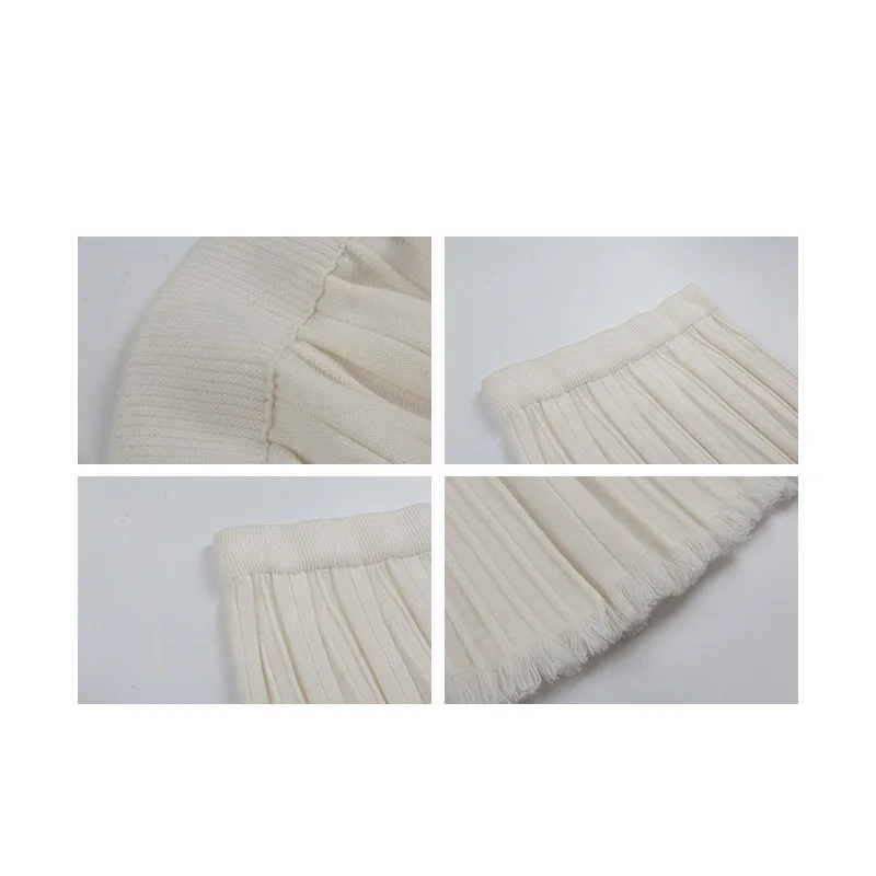 Slergiri Gonna lunga lavorata a maglia con orlo in nappa Moda donna Nuovo 2025 Autunno Inverno Tinta unita a vita alta Gonne a pieghe da donna dolci