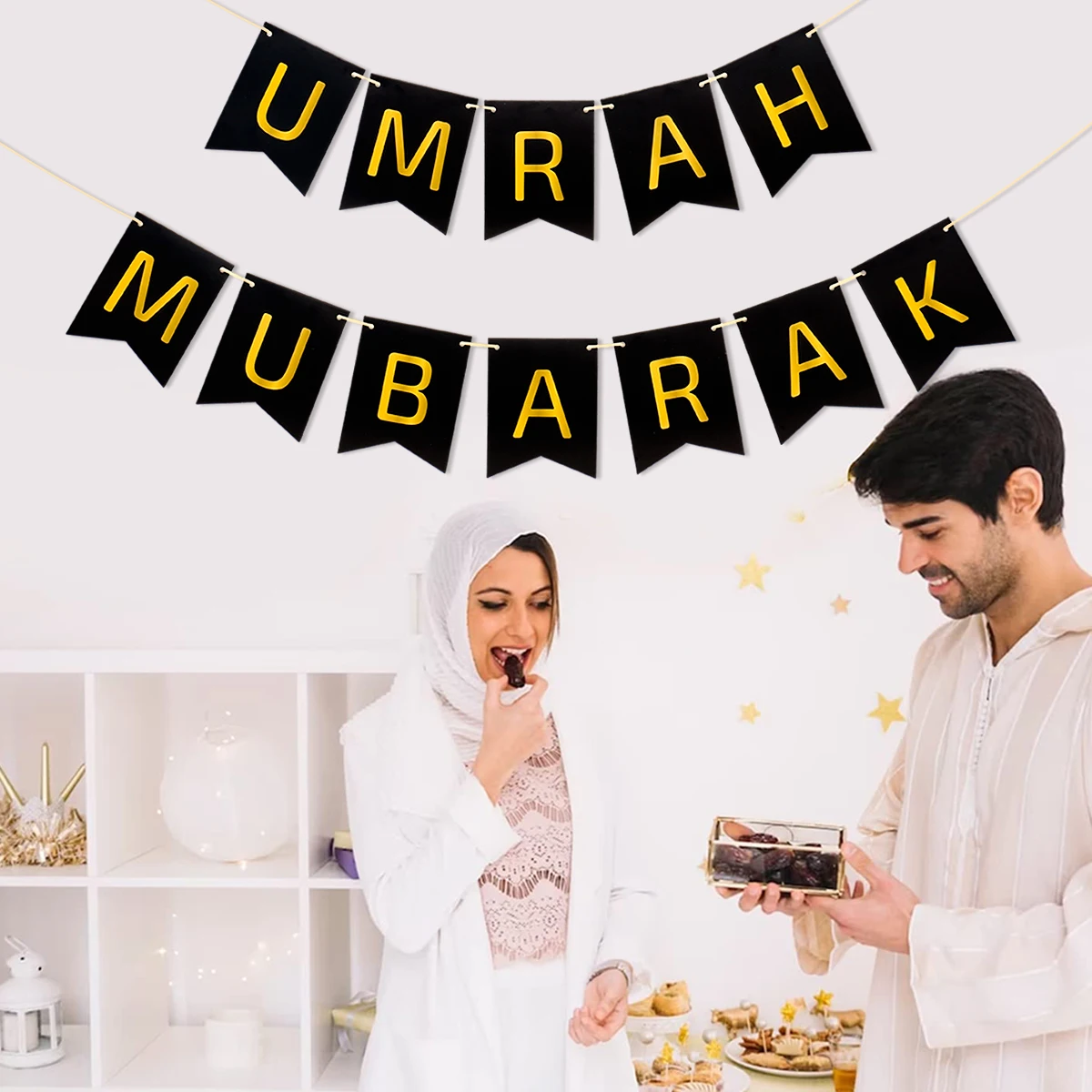 لافتة Umrah مبارك لتزيين عيد مبارك 2025 لافتة الرايات المنزلية لرمضان كريم إسلامية للحفلات الإسلامية هدايا عيد الأضحى