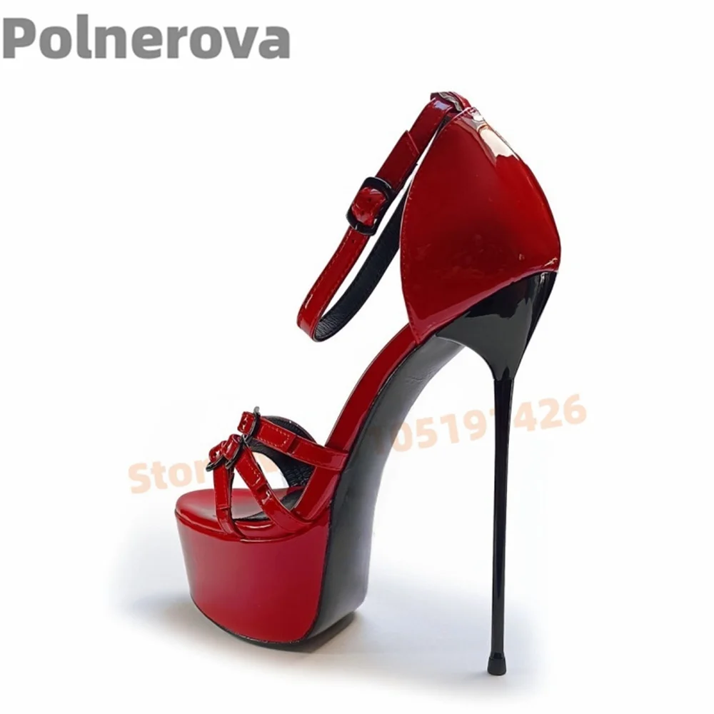 Women's Super High Heels Platform Sandals with Belt Buckle Open Toe Leather Ankle Strap Stiletto Cover Heel Party Shoes Summer
