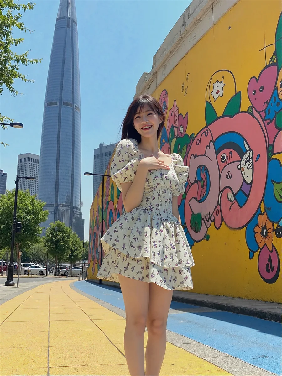 Vestidos brancos femininos para mulheres acima do joelho mini babado em camadas babados chiffon doce elegante feminino princesa sonhador