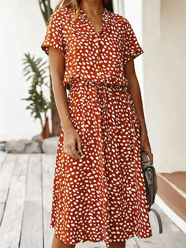 Dots Print White Summer Dress Women 2022 New Short Sleeve Tunic Vintage Midi Dress Casual Holiday Boho Beach Dress Vestidos