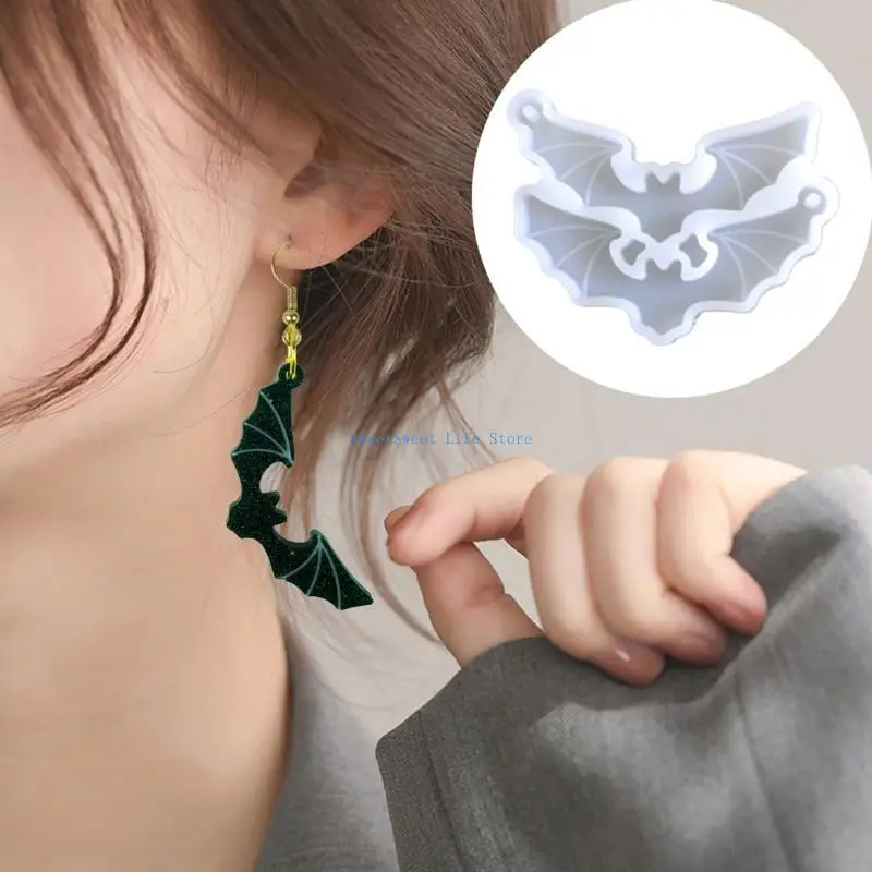 D5QB Diy Halloween Bat Earrings Drop Mold Pendant Decoration Silicone Mold