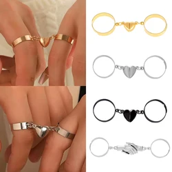 Magnetic Couple Heart Rings for Women BFF Trendy Geometry Adjustable Opening Ring With Maganet Party Jewelry Accessories Gift