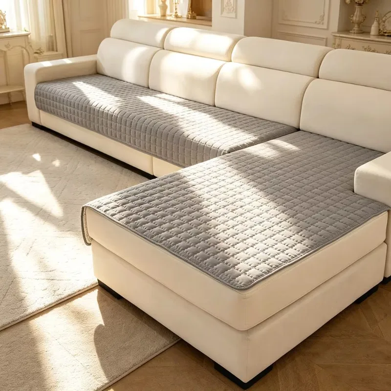 Pet Friendly Anti Cat-scratch Sofa Pad, Quilted Checkered Anti-dirt Cushion, All-season Sofa Protector for Living Room