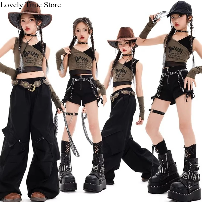 Hip Hop Girls Crop Tank Top Cargo Pants Street Dance Shorts Children Streetwear K-pop Costumes Kids Jazz Girl Group Clothes Sets