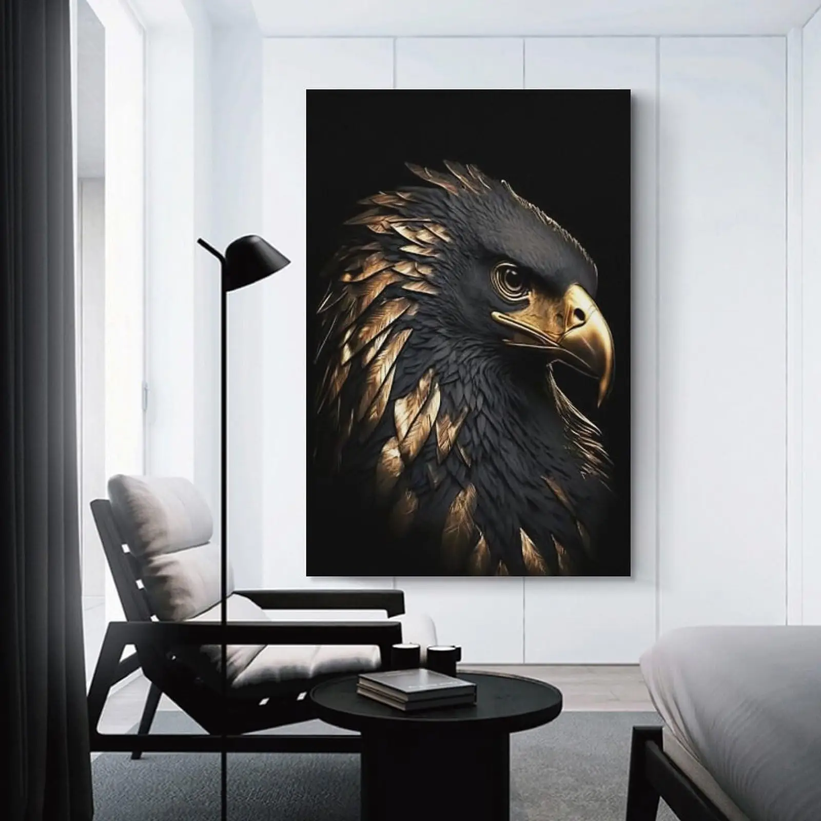 Póster con impresión en lienzo de águila, arte abstracto moderno negro y dorado para sala de estar, dormitorio, decoración interior y exterior, retrato Orien
