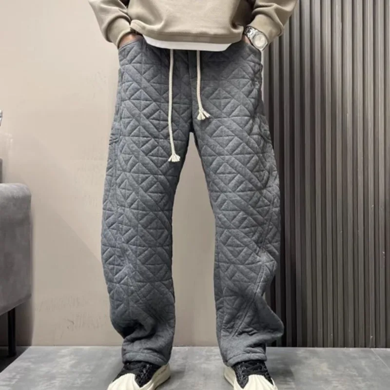 

Мужские брюки с хлопковой подкладкой с ромбическим узором, зимняя верхняя одежда, спортивные штаны, толстые свободные повседневные модные брюки с изогнутым ножом в стиле хип-хоп