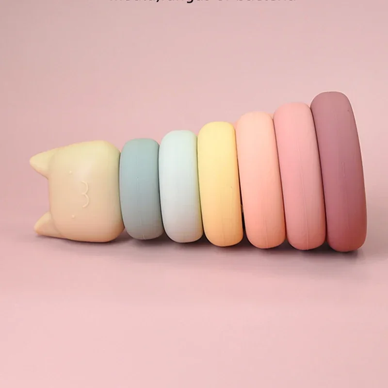 1Set Baby Silicone Stacking Blocks BPA-Free Kids Montessori Educational Toys Baby Silicone Cartoon Silicone Construction Toy