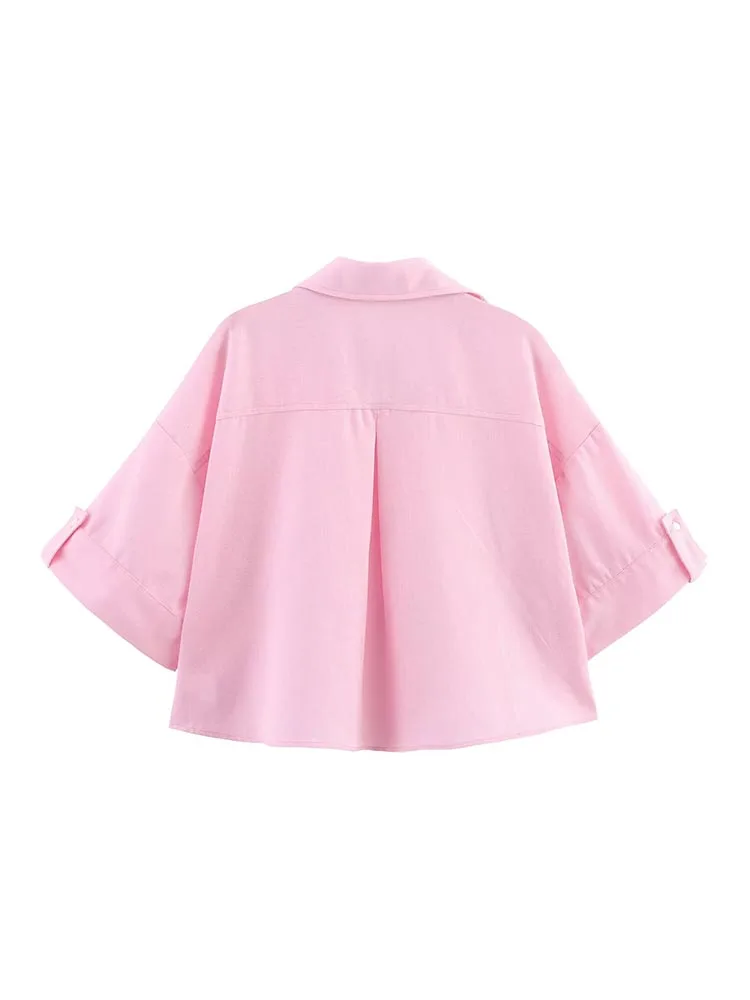 2025 frauen Sommer Shirts Blusen Tops Fashion Solid Leinen V-ausschnitt Kurzarm Weibliche Elegante Straße Lose Top Kleidung