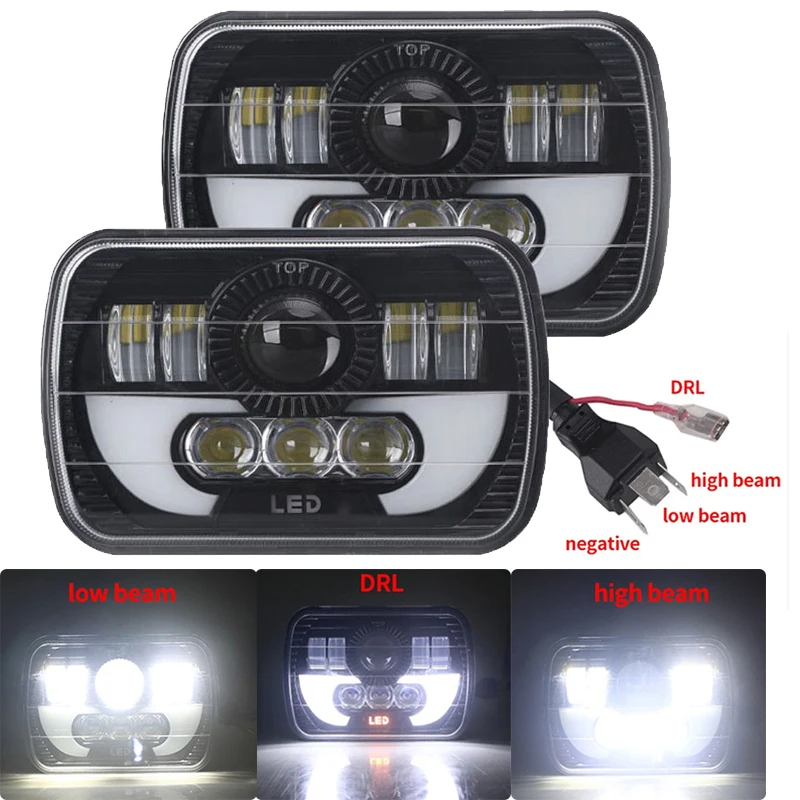 

7Inch LED Headlight 5x7 Square 6500K 90W 12V Off Road Led Headlamp Hi/Low Light Turn Signal for 4x4 Suzuki Samurai Jeep Wrangler