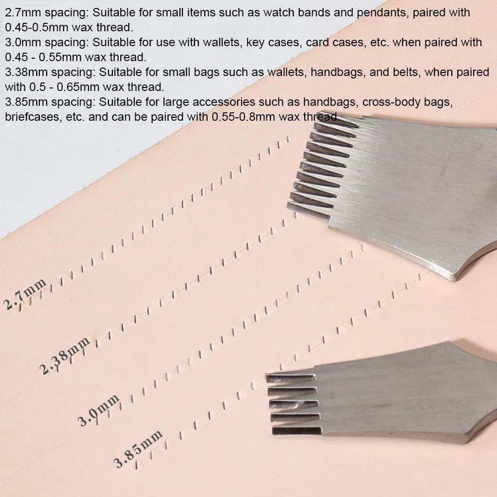 1Set Leather Oblique Flat Cutting 2.7/3.0/3.38/3.85mm Tooth Pitch High-end Mirror Polishing Handmade DIY Leather Punching Tool