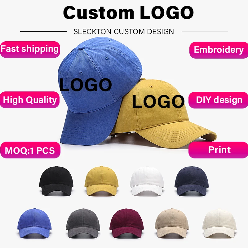 

SLECKTON Custom LOGO Hat Baseball Cap for Men and Women Solid Embroidery Print Picture Text Summer Sun Hat Designer Hats Unisex