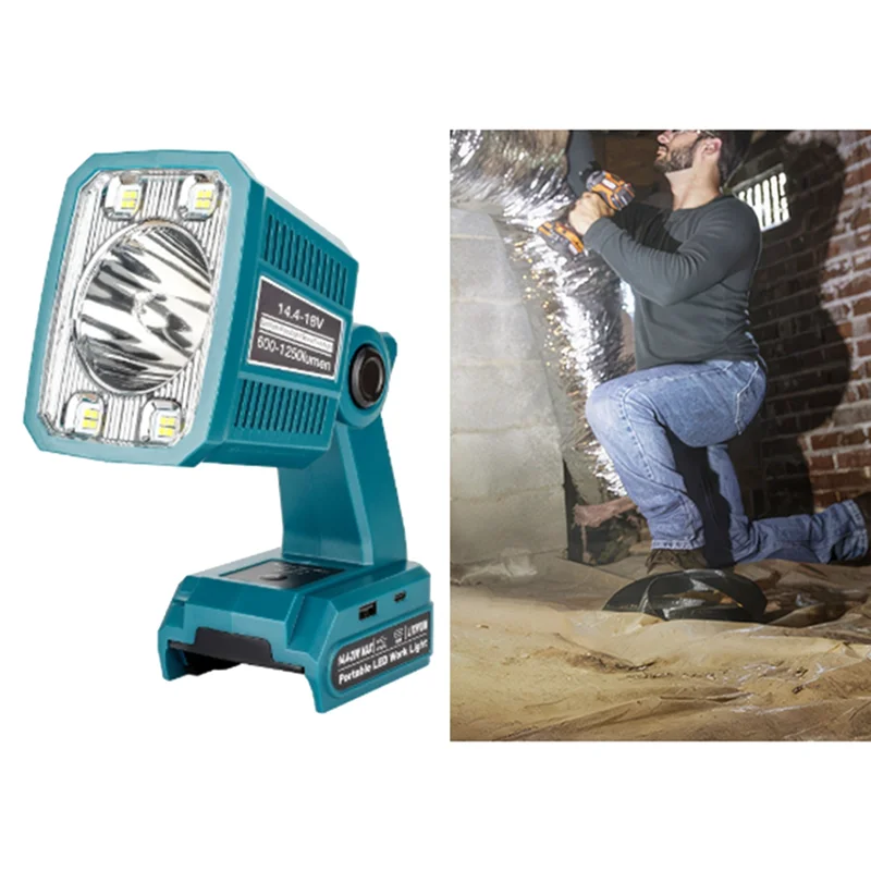 ABYN-Outdoor Lamp 14.4-20V Li- Battery 18W Jobsite Light Cordless Handheld Spotlight For Night Fishing For Camping Emergency