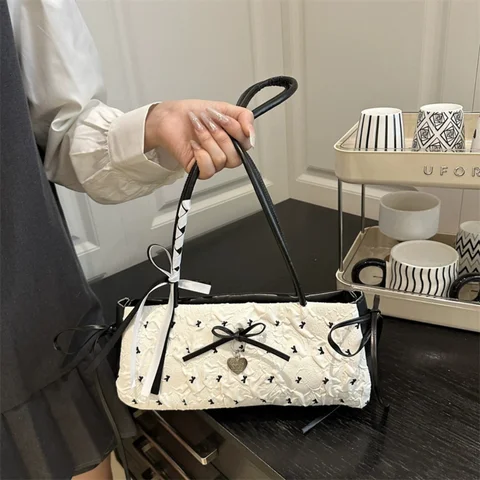 2025 Summer Women's Bow Shoulder Bag Cute Small Crossbody Purse Fashion Trendy Underarm Handbag