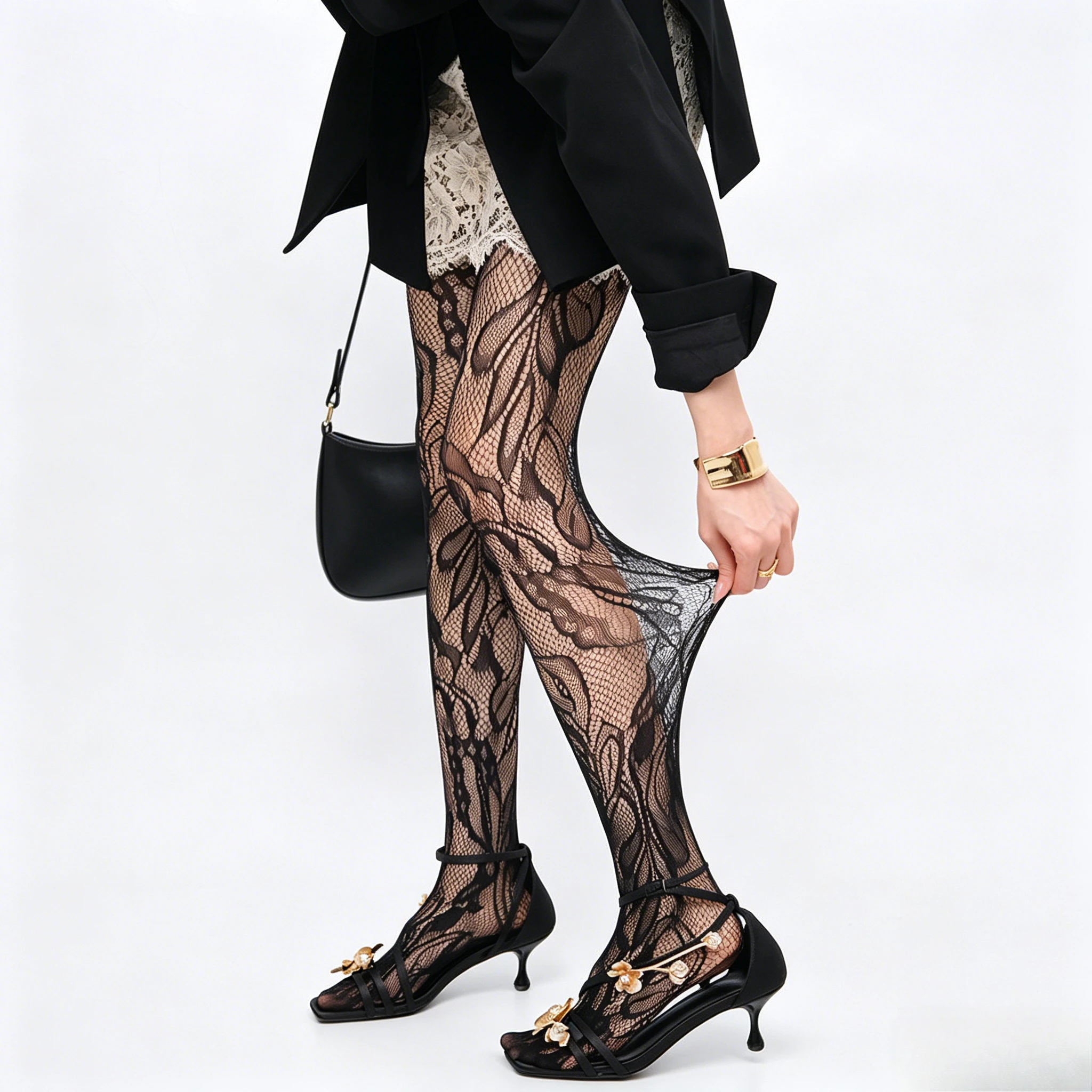 Vintage Floral Lace Fishnet Tights for Women 2026 Summer Soft Sexy Sheer Pantyhose Stretch Mesh Jacquard Stockings Y2K Hosiery