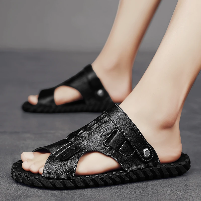 

Men Sandals Leather Men Shoes Summer New Size Men's Sandals Fashion Sandals Slippers Black Size