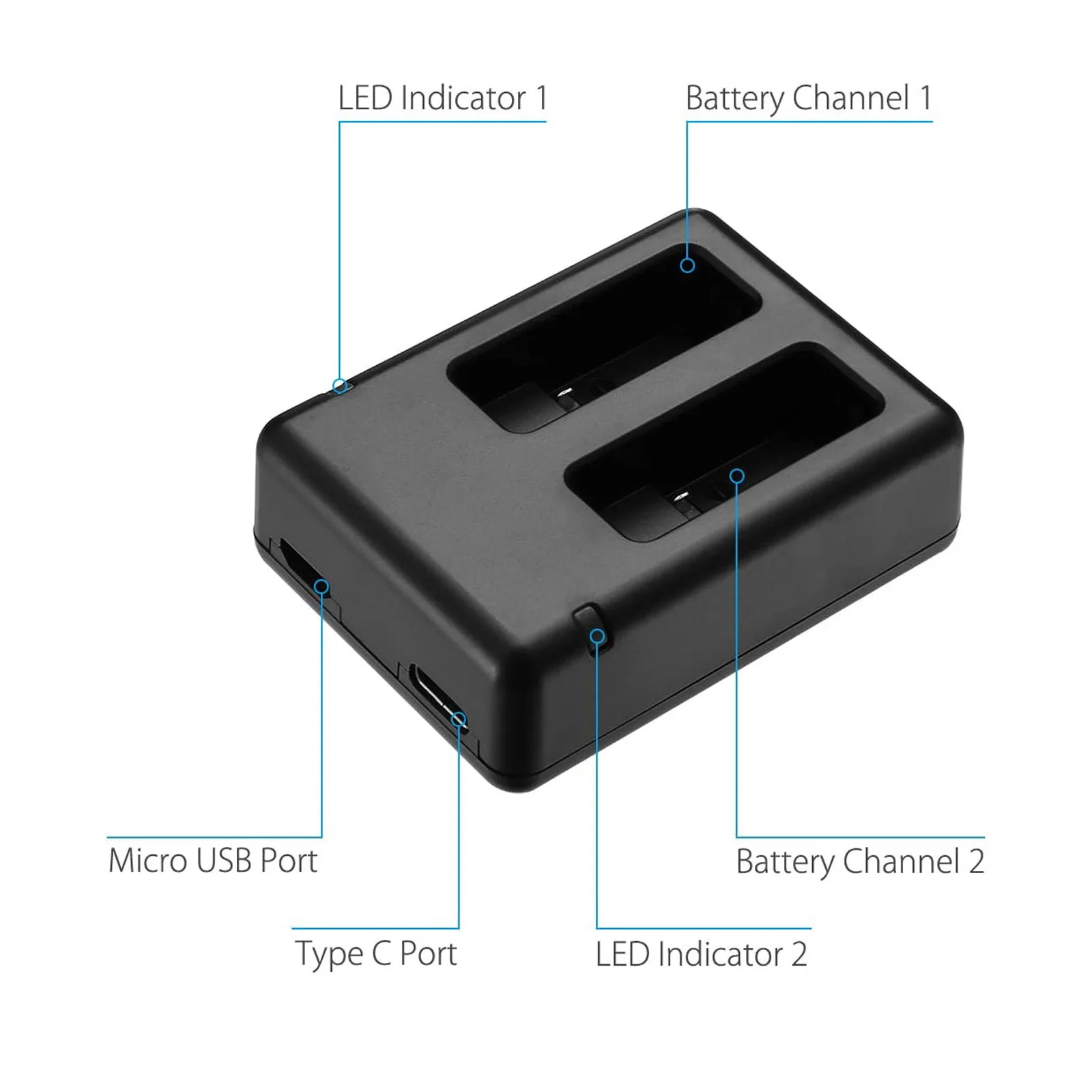 Probty Dual Battery Charger for GoPro HERO8 Black GoPro HERO7 Black GoPro HERO6 Black GoPro HERO5, HERO5 Black GoPro Hero 2018