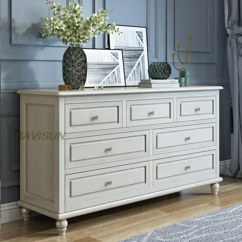 Simple High-grade Gray Solid Wood American Seven Drawer Cabinet Modern Living Room Dining Sideboard Storage Corridor Porch