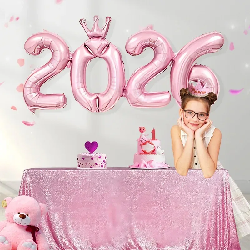 

2026 Crown Number Foil Balloons, Happy New Year Eve Party Decorations, Photo Booth Props & Christmas Home Decor Supplies
