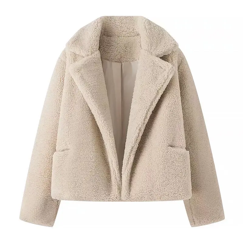 Chaqueta gruesa y cálida de piel para nieve para mujer, abrigo de terciopelo con cuello a la moda, ropa de calle holgada y gruesa de lana, prendas de vestir exteriores