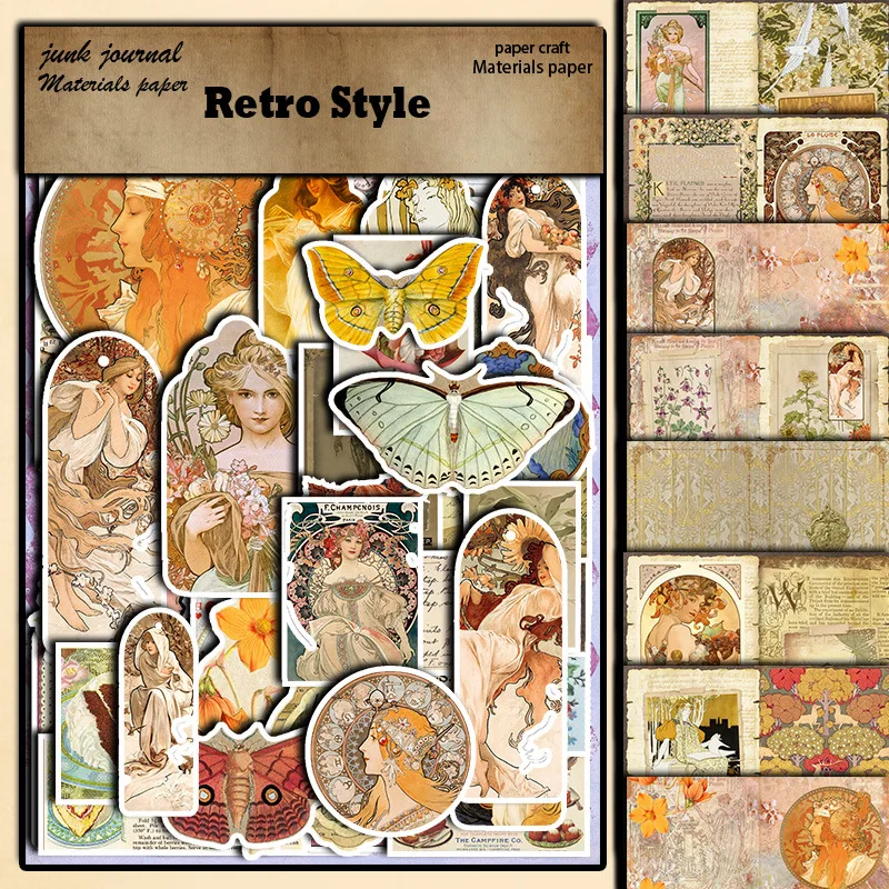 

38 PCS Vintage Alphonse Maria Mucha's Song Series Deco Sticker DIY Ablum Diary Scrapbooking Stationery Journal Planner Supplies