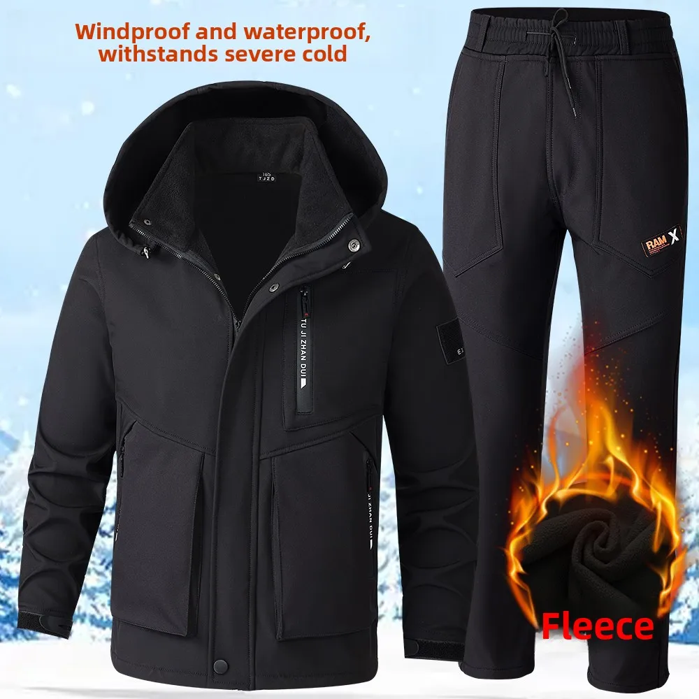 

Thickened Fleece Autumn Winter Men's Workwear Waterproof Outdoor Casual Work Suit Thermal Insulation Outdoor Clothing Set