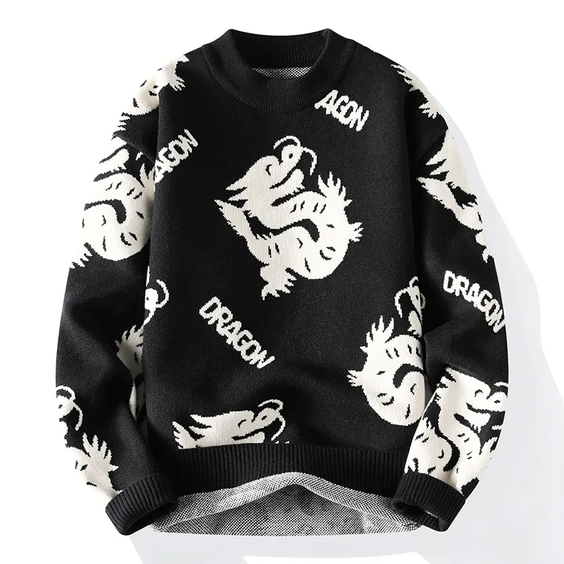 2024 New Fall Winter Fashion Dragon Print Sweater Men High End Luxury Cashmere Pullover Sweaters Soft Warm Mens Christmas Jumper