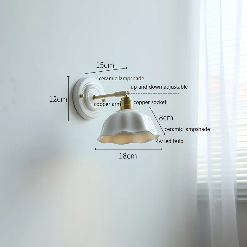 IWHD White Ceramic LED Wall Light Fixtures Copper Arm Socket Bedroom Living Room Beside Lamp Modern Wandlamp Applique Murale
