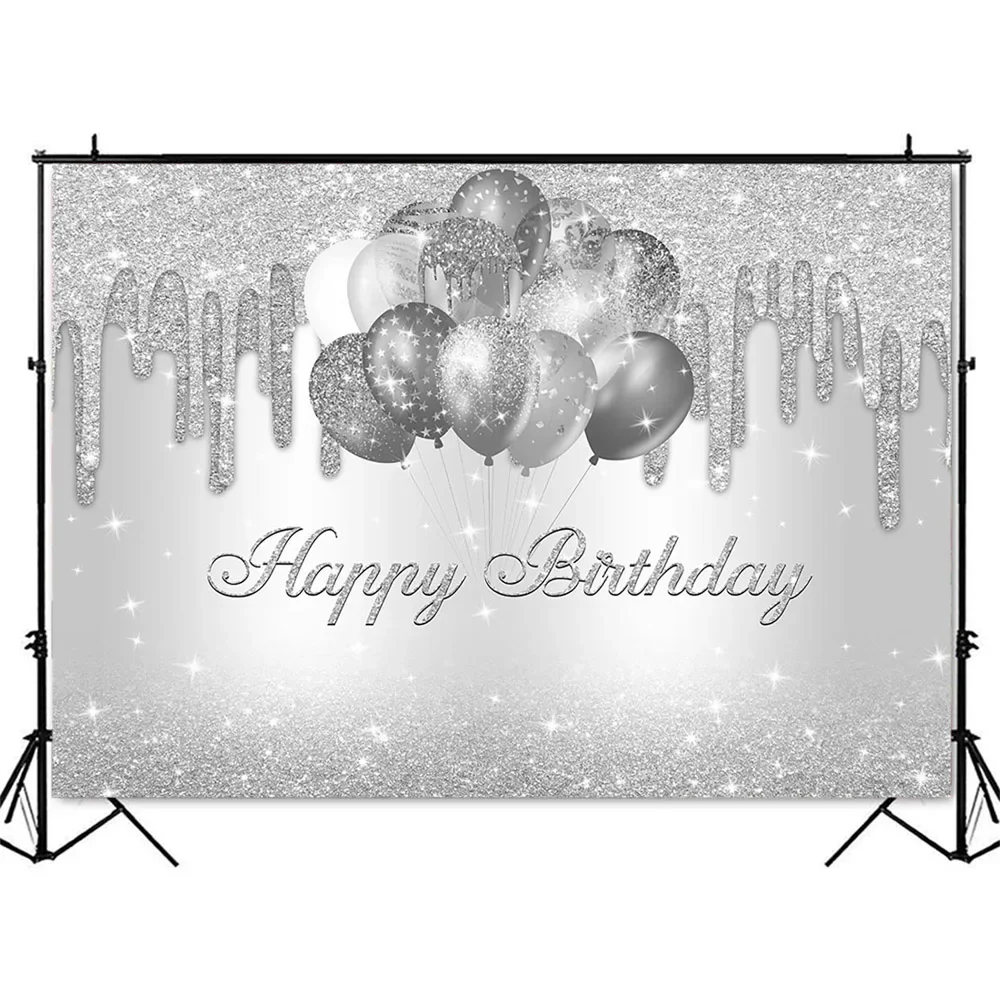 Sliver Glitter Birthday Backdrop Adult Women Theme Party Decoration Balloons Personalize Sprinkle Shining Dots Photo Backdrops